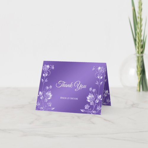 Stylish Purple Floral White Floral Thank You Card