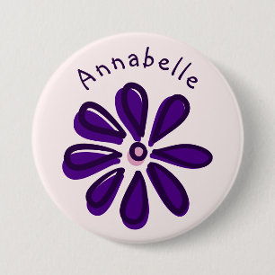 Stylish Purple Flower Doodle Your Name Button