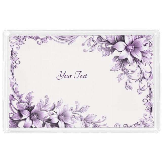 Stylish Purple Flowers Acrylic Vanity Tray (Front)