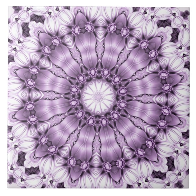 Stylish Purple Flowers Ceramic Tile (Front)