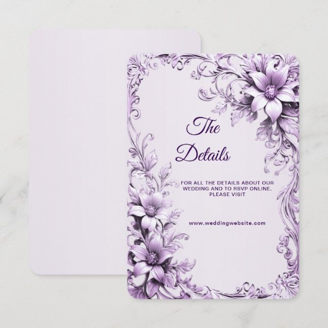 Stylish Purple Flowers Detail Enclosure Card (Front/Back)