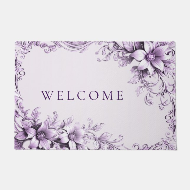Stylish Purple Flowers Doormat (Front)