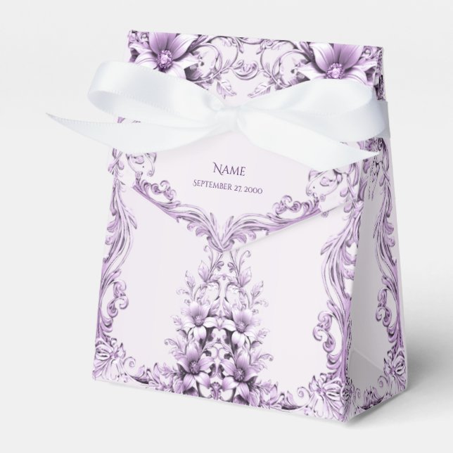 Stylish Purple Flowers Favor Box (Front Side)