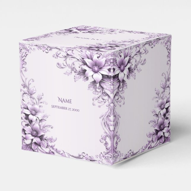 Stylish Purple Flowers Favor Box (Front Side)