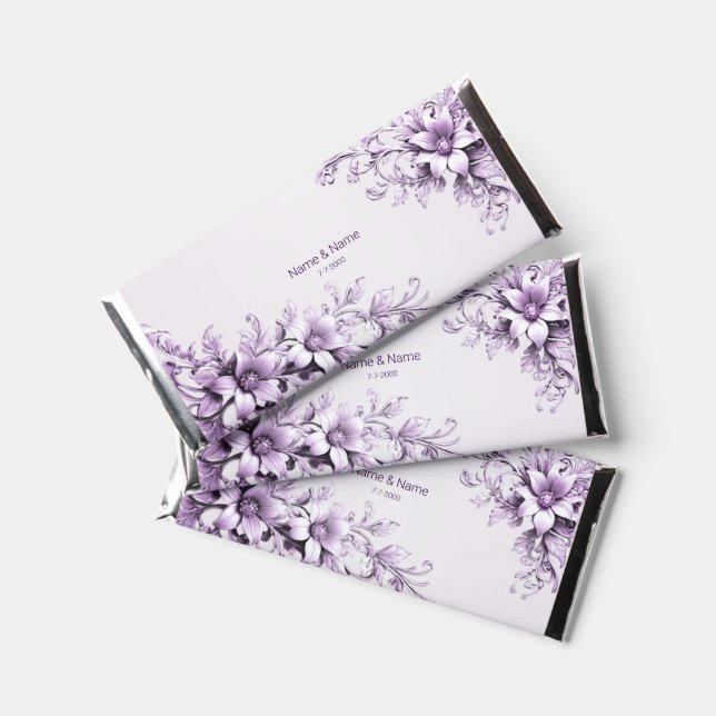 Stylish Purple Flowers Hershey Bar Favors (Front)
