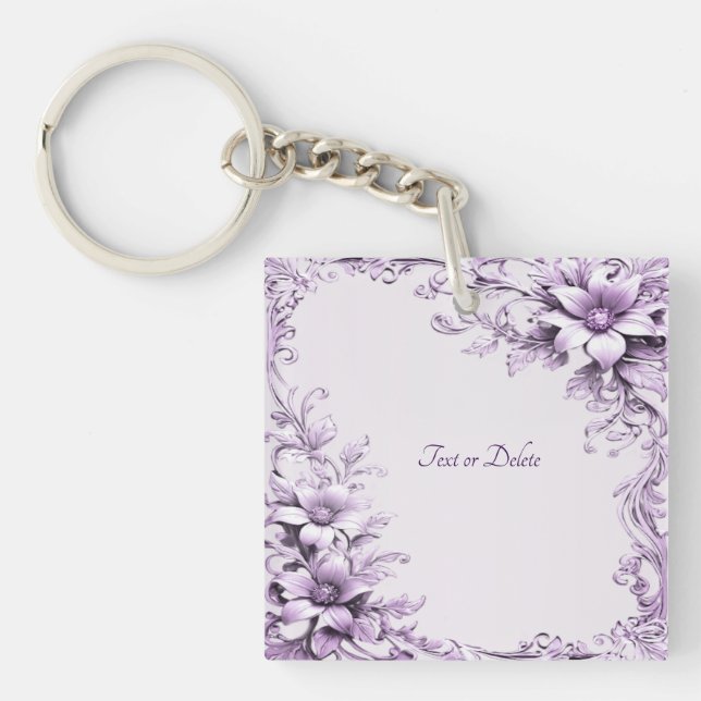 Stylish Purple Flowers Keychain (Front)