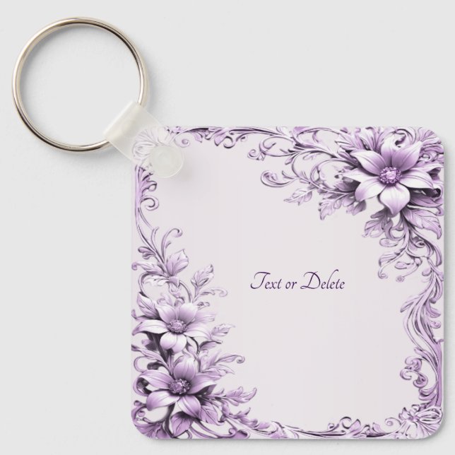 Stylish Purple Flowers Keychain (Front)