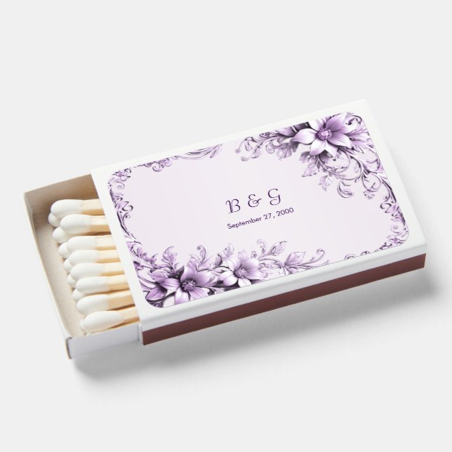 Stylish Purple Flowers Matchboxes (Front Open)