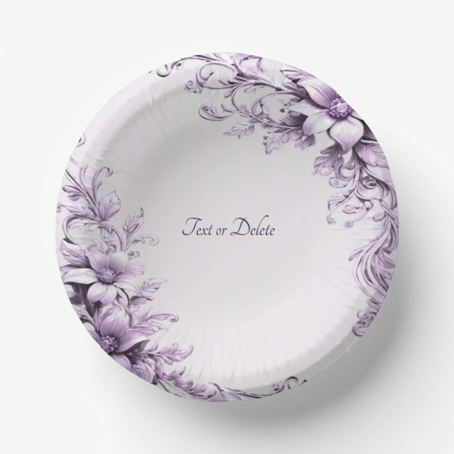 Stylish Purple Flowers Paper Bowls (Front)
