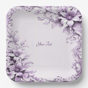 Stylish Purple Flowers Paper Plate