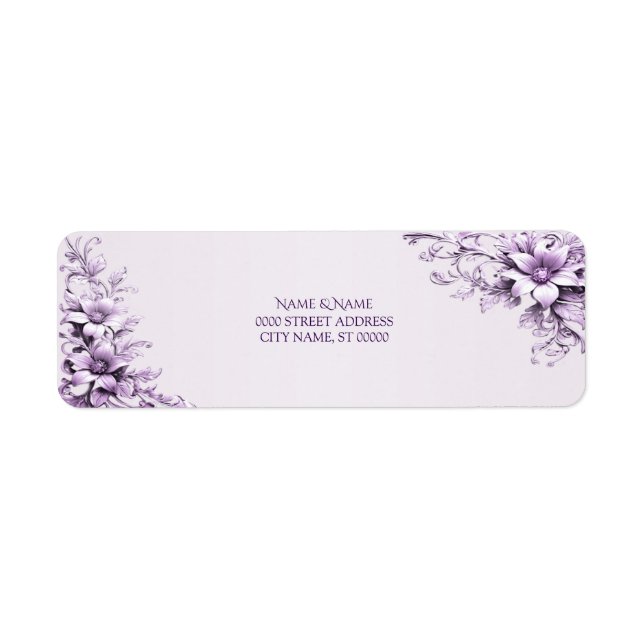 Stylish Purple Flowers Return Address Label (Front)