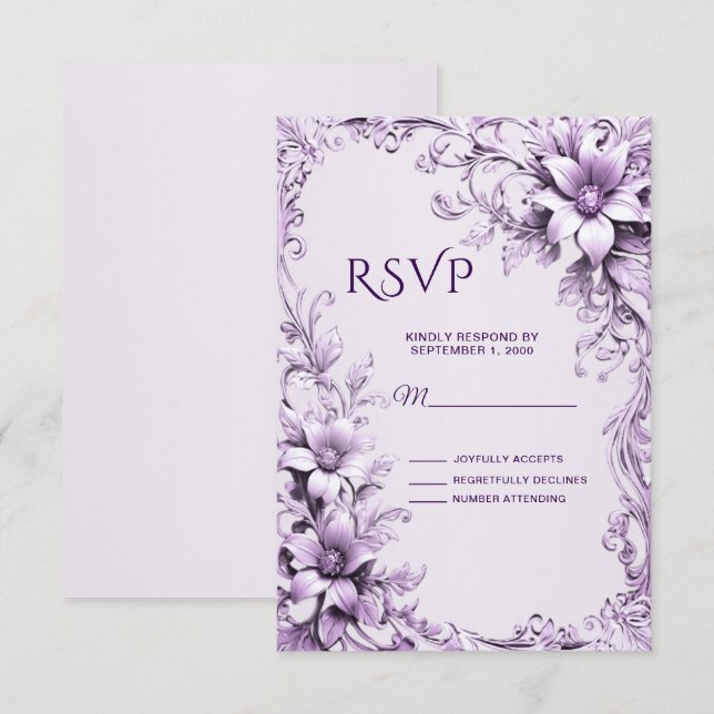 Stylish Purple Flowers RSVP Card (Front/Back)