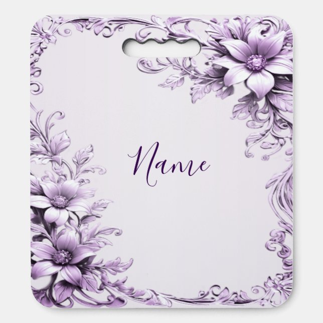 Stylish Purple Flowers Stadium Seat Cushion (Front Vertical)
