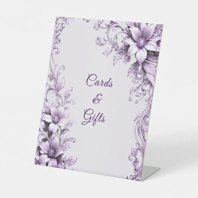 Stylish Purple Flowers Tabletop Signs (Front)