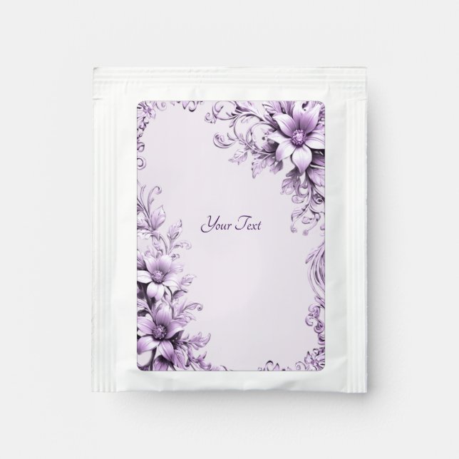 Stylish Purple Flowers Tea Bag Drink Mix (Front)
