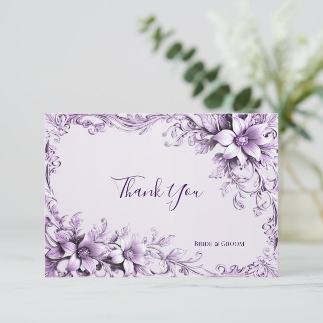 Stylish Purple Flowers Thank You Card (Standing Front)