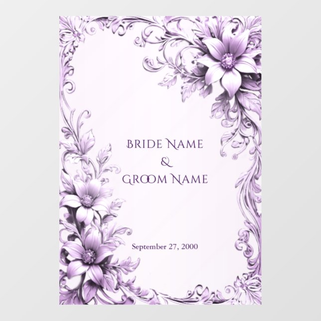 Stylish Purple Flowers Wedding Floor Decal (Front)