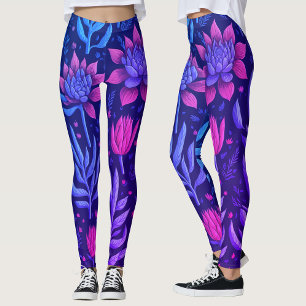 Stylish Purple Garden Succulents Floral Pattern Leggings