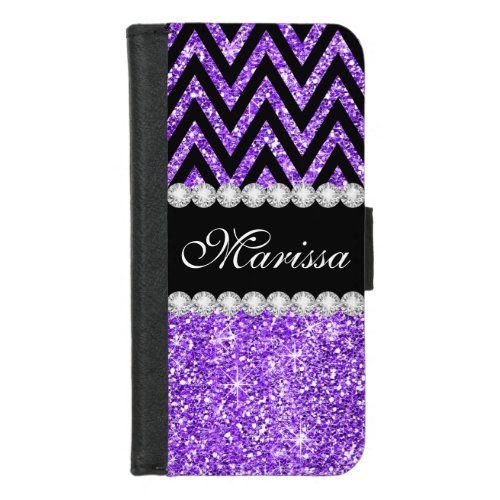 Stylish Purple Glitter Black Chevrons Black iPhone 87 Wallet Case