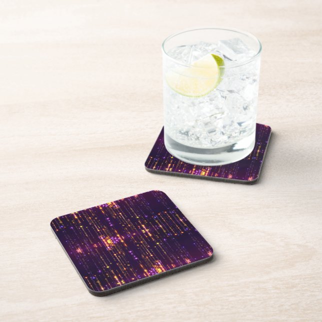 Stylish Purple Glitter Gold Mogern Sparkl Beverage Coaster (Right Side)