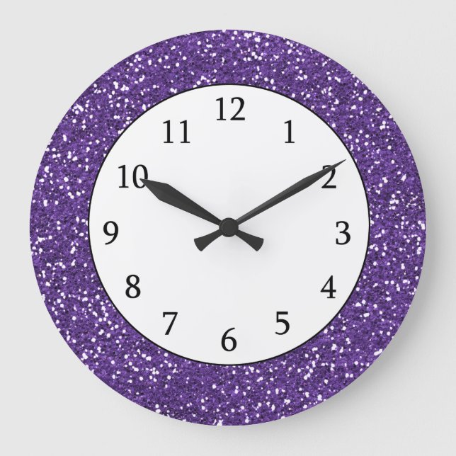 Stylish Purple Glitter Large Clock (Front)