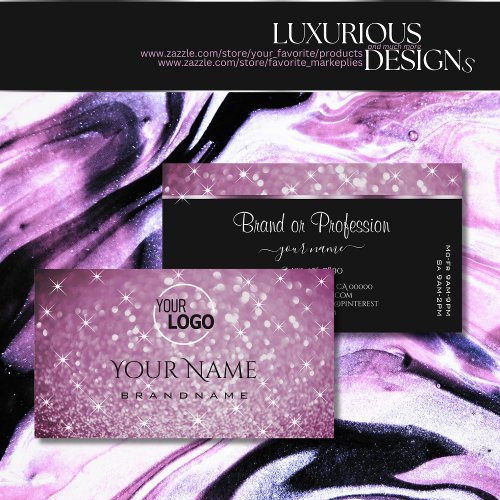 Stylish Purple Glitter Luminous Stars and Logo Business Card