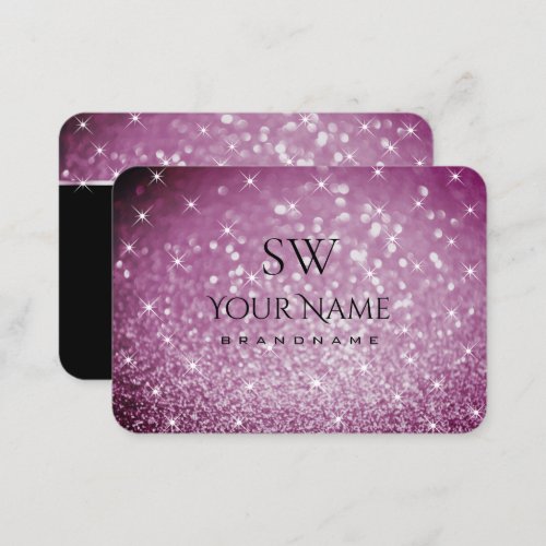 Stylish Purple Glitter Luminous Stars and Monogram Business Card
