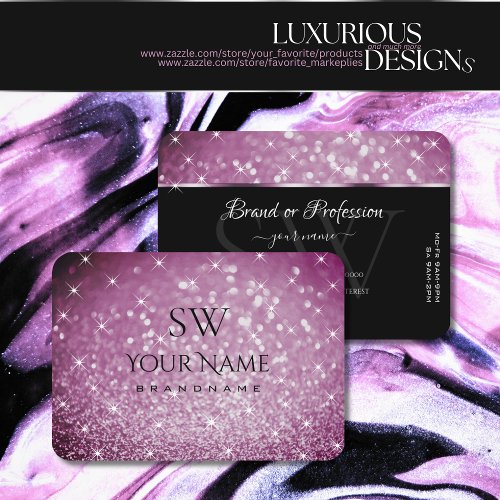 Stylish Purple Glitter Luminous Stars and Monogram Business Card