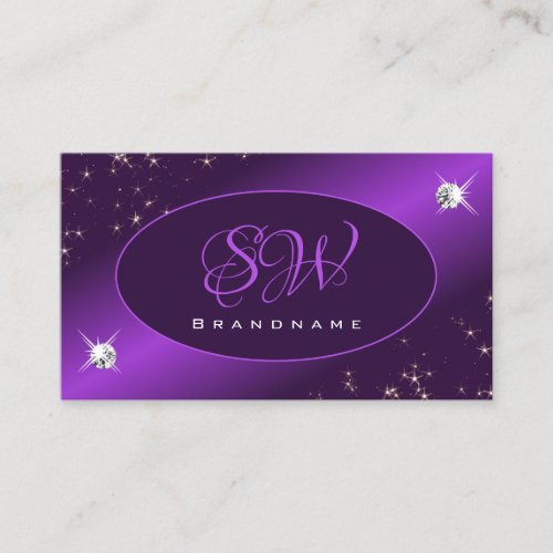 Stylish Purple Glitter Stars Diamonds and Initials Business Card