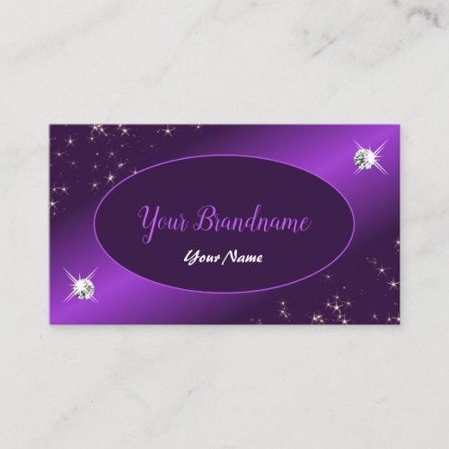 Stylish Purple Glitter Stars Diamonds Professional Business Card