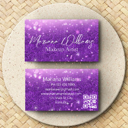 stylish purple glitters makeup artist qr code chic business card