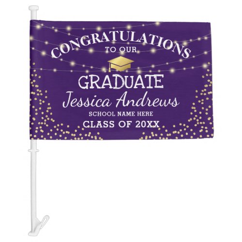 Stylish Purple  Gold Class of 2024 Graduation Car Flag