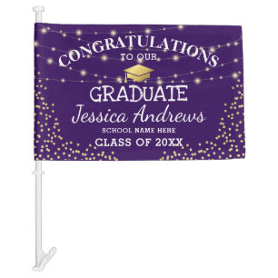 Stylish Purple & Gold Class of 2026 Graduation Car Flag