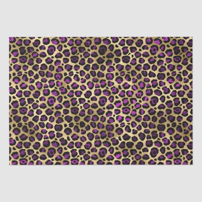 Stylish Purple & Gold Foil Leopard Spots Safari Tissue Paper (Front)