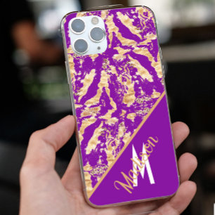 Stylish Purple & Golden Marble Pattern monogrammed iPhone 13 Pro Max Case