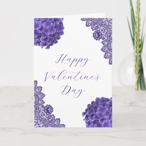 Stylish Purple Heart Floral Photo Valentines Day Holiday Card