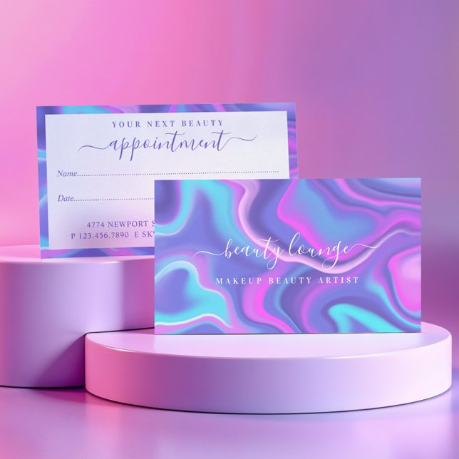 Stylish Purple Iridescent Holographic Beauty Salon Appointment Card (Purple Abstract Iridescent Holographic Beauty Appointment Card)