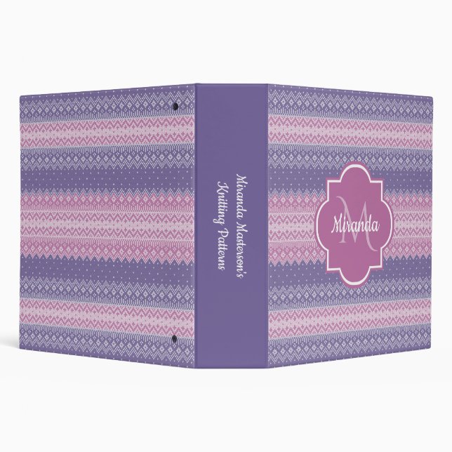 Stylish Purple Knit Pattern With Monogram and Name Binder (Background)