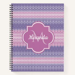 Stylish Purple Knit Pattern With Monogram and Name Notebook