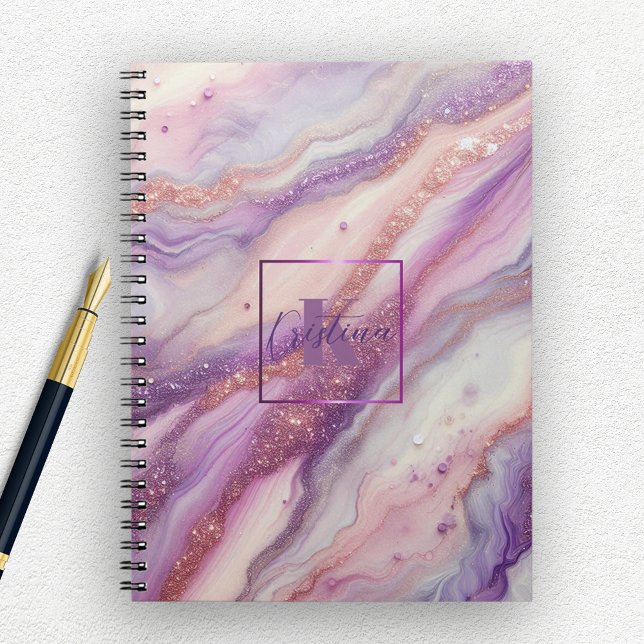 Stylish Purple Lavender Marble with Glitter Veins Notebook (Creator Uploaded)