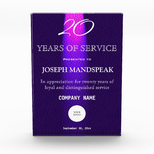 Stylish Purple Leather & Gold Light Acrylic Award (Front)