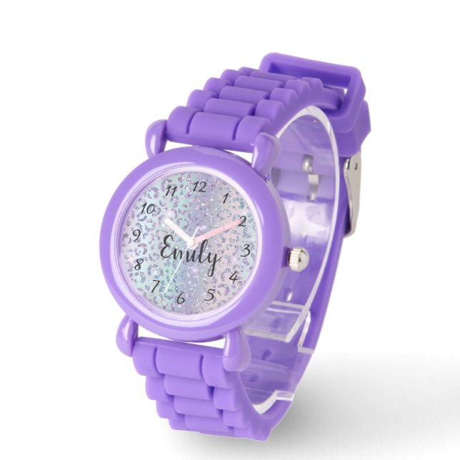 stylish purple leopard pattern personalized girly watch (Angle)