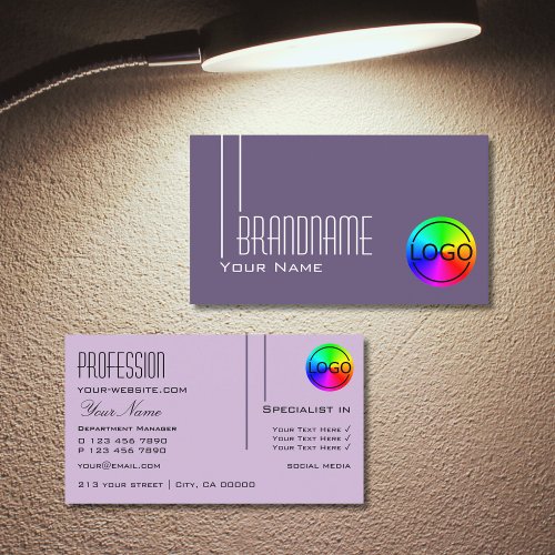 Stylish Purple Lilac Chic with Logo Professional Business Card