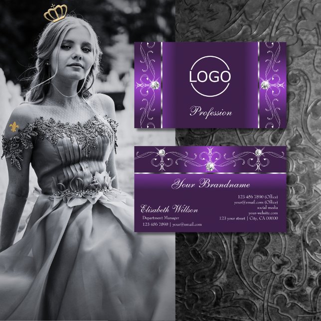 Stylish Purple Lilac Squiggled Jewels with Logo Business Card (Creator Uploaded)