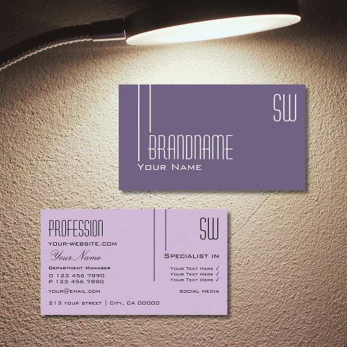 Stylish Purple Lilac with Initials Professional Business Card