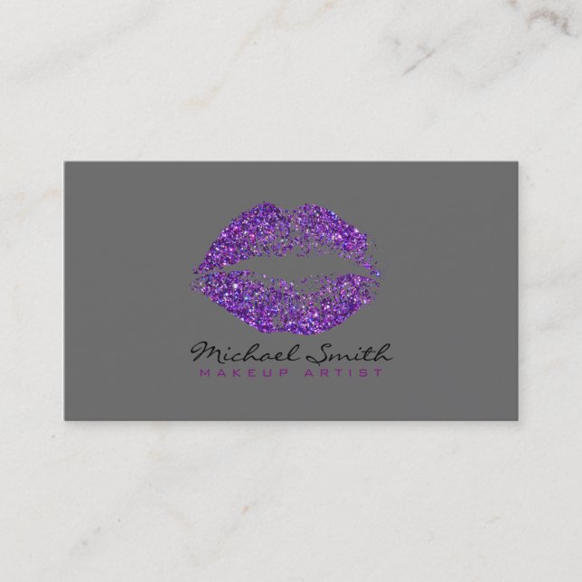 Stylish Purple Lips Makeup Artist #7 Business Card (Front)
