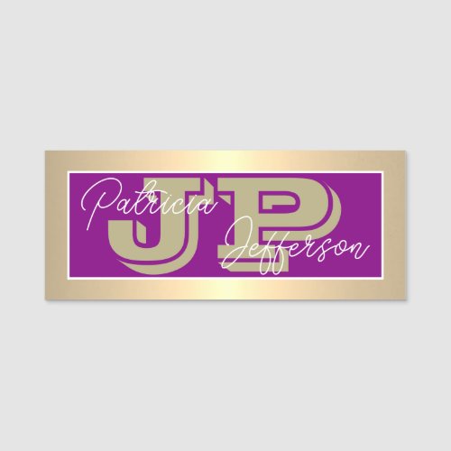 Stylish Purple Luxury Gold Monogram Professional Name Tag