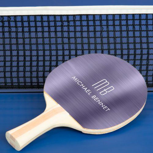 Stylish Purple Metallic Monogram Name Ping Pong Paddle