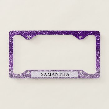 Stylish Purple Ombre Glitter Custom Name  License Plate Frame by semas87 at Zazzle