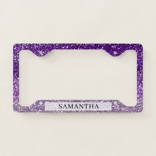 Stylish Purple Ombre Glitter Custom Name  License Plate Frame